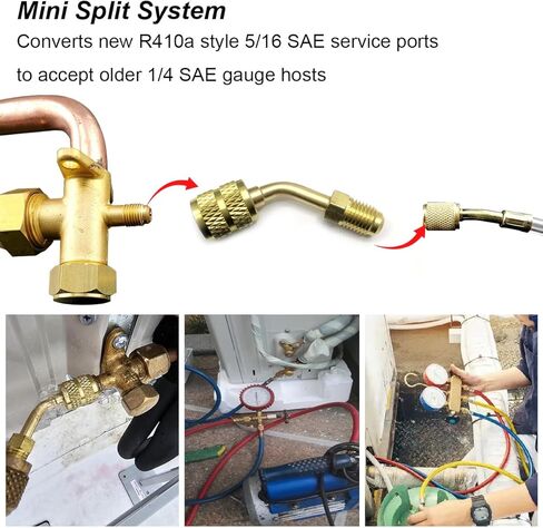 محول سبليت صغير R410A، 5/16 بوصة SAE أنثى إلى 1/4 بوصة SAE ذكر مضيئة لتركيبات منخفضة الخسارة HVAC وخدمة التبريد R410A (حزمة واحدة) in Kuwait