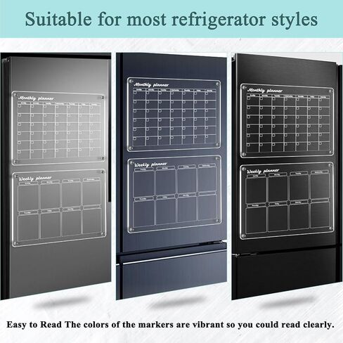Acrylic Calendar for Fridge 16"x12" Magnetic Fridge Calendar 2 Pcs Monthly and Weekly Refrigerator Calendar Dry Erase Calendar for Fridge with 3 Markers in Saudi Arabia