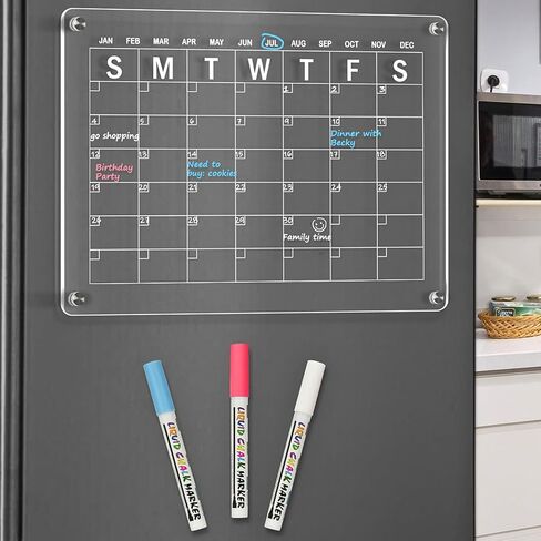 Acrylic Calendar for Fridge 16"x12" Magnetic Fridge Calendar 2 Pcs Monthly and Weekly Refrigerator Calendar Dry Erase Calendar for Fridge with 3 Markers in Saudi Arabia