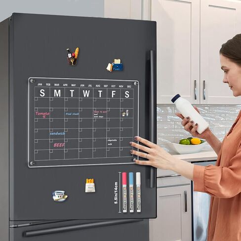 Acrylic Calendar for Fridge 16"x12" Magnetic Fridge Calendar 2 Pcs Monthly and Weekly Refrigerator Calendar Dry Erase Calendar for Fridge with 3 Markers in Saudi Arabia