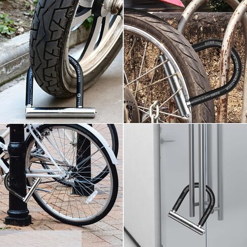 قفل U للدراجة شديد التحمل غير قابل للقطع من الفولاذ المقاوم للصدأ ومضاد للسرقة، خيارات قفل مجمعة للدراجة النارية والدراجة النارية وبوابة باب الدراجة - 3 مفاتيح متضمنة (L) in Kuwait