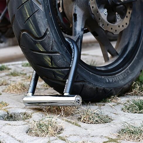 قفل U للدراجة شديد التحمل غير قابل للقطع من الفولاذ المقاوم للصدأ ومضاد للسرقة، خيارات قفل مجمعة للدراجة النارية والدراجة النارية وبوابة باب الدراجة - 3 مفاتيح متضمنة (L) in Kuwait