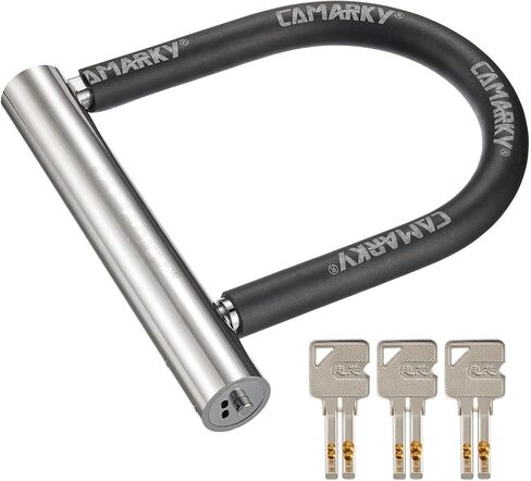 قفل U للدراجة شديد التحمل غير قابل للقطع من الفولاذ المقاوم للصدأ ومضاد للسرقة، خيارات قفل مجمعة للدراجة النارية والدراجة النارية وبوابة باب الدراجة - 3 مفاتيح متضمنة (L) in Kuwait