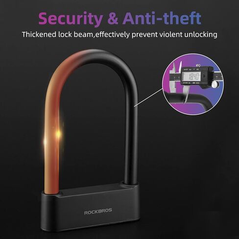 ROCKBROS Smart Bike U Lock Fingerprint Bike Lock App Remote Unlock Heavy Duty Bicycle Lock Waterproof Bicycle U-Lock for Bike Motorcycle Scooter in Saudi Arabia