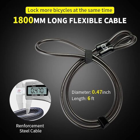 Bike U Lock 18mm Heavy Duty Combination Bicycle U Lock Shackle 6ft Length Security Cable with Sturdy Mounting Bracket and Keys,Anti-Theft Motorcycle Lock,Security for Scooter,Motorbike,Black in Saudi Arabia