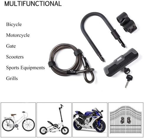 Bike U Lock 18mm Heavy Duty Combination Bicycle U Lock Shackle 6ft Length Security Cable with Sturdy Mounting Bracket and Keys,Anti-Theft Motorcycle Lock,Security for Scooter,Motorbike,Black in Saudi Arabia