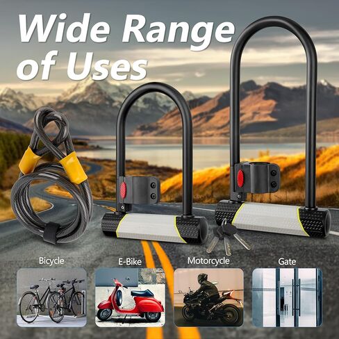 قفل دراجة SUNYA شديد التحمل مضاد للسرقة، قفل دراجة مع 3 مفاتيح أمان عالي، قفل U للدراجة 180 × 250 مم + كابل 4.9 قدم. مناسب لدراجات سكوتر الطرق الجبلية القابلة للطي in Kuwait