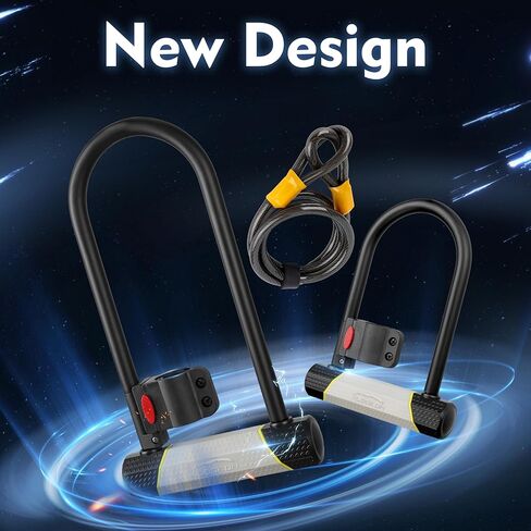 قفل دراجة SUNYA شديد التحمل مضاد للسرقة، قفل دراجة مع 3 مفاتيح أمان عالي، قفل U للدراجة 180 × 250 مم + كابل 4.9 قدم. مناسب لدراجات سكوتر الطرق الجبلية القابلة للطي in Kuwait