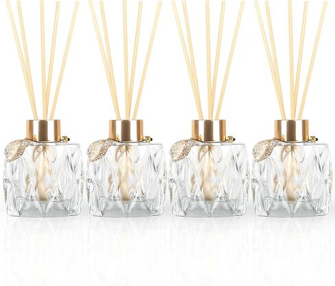 TRIFOLIC 4Pcs Reed Diffuser Set with Metal Golden Decoration, Empty Reed Diffuser Bottles with 20Pcs Reed Diffuser Sticks, Unique Design Bottles for Home and Office(Prismatic) in Saudi Arabia