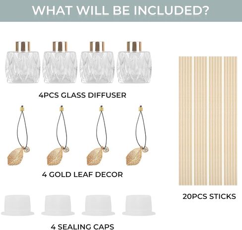 TRIFOLIC 4Pcs Reed Diffuser Set with Metal Golden Decoration, Empty Reed Diffuser Bottles with 20Pcs Reed Diffuser Sticks, Unique Design Bottles for Home and Office(Prismatic) in Saudi Arabia