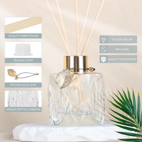 TRIFOLIC 4Pcs Reed Diffuser Set with Metal Golden Decoration, Empty Reed Diffuser Bottles with 20Pcs Reed Diffuser Sticks, Unique Design Bottles for Home and Office(Prismatic) in Saudi Arabia