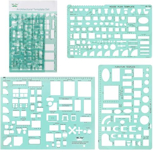 Mr. Pen- House Plan, 3 Pack, Green, Interior Design and Furniture Templates, Drafting Tools and Ruler Shapes for Architecture, Drafting Tools, Architecture Supplies, Drafting Templates in Saudi Arabia