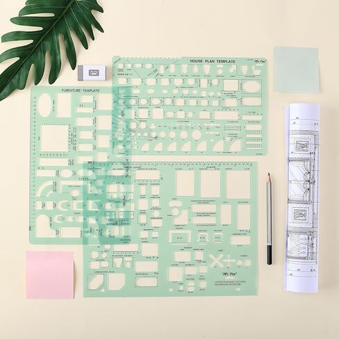 Mr. Pen- House Plan, 3 Pack, Green, Interior Design and Furniture Templates, Drafting Tools and Ruler Shapes for Architecture, Drafting Tools, Architecture Supplies, Drafting Templates in Saudi Arabia
