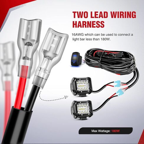 Nilight 16AWG LED ضوء شريط الأسلاك تسخير عدة 12V تشغيل / إيقاف 2 عصابة الليزر المحفور LED أضواء جراب الروك لوحة التبديل السلطة التتابع الصمامات 5Pin تبديل التبديل للسيارات قارب ATV الشاحنات - 4 يؤدي، 2 سنة الضمان in Saudi Arabia