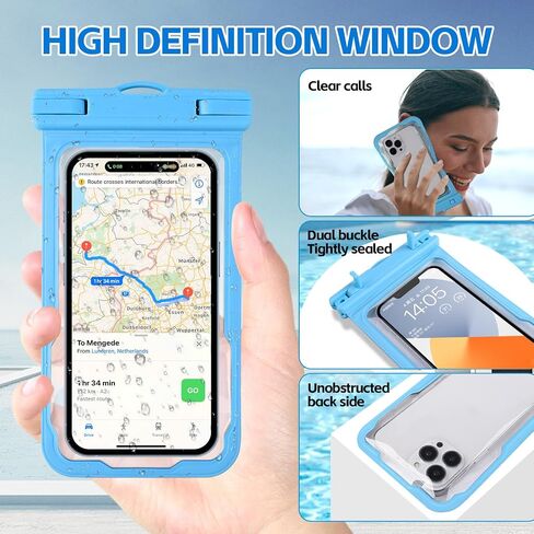 عبوتان من جراب هاتف مقاوم للماء، جراب هاتف مقاوم للماء يصل إلى 7.2 بوصة لهاتف iPhone Samsung Google، حقيبة جافة مقاومة للماء IPX8 مع حبل للعطلات على الشاطئ والتجديف والغطس والغوص، أسود + أسود in Kuwait
