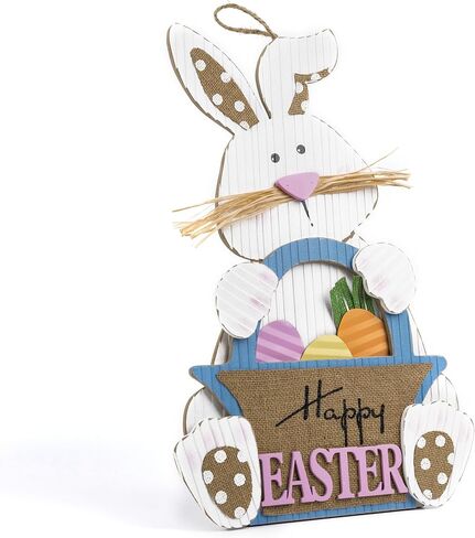 Valery Madelyn Easter Bunny Porch Decor, 17.3 Inches Wooden Easter Wall Decor with Happy Easter Sign, Farmhouse Dual Use Easter Table Decorations for Front Door Home Indoor Outdoor Party Rustic Gift in Saudi Arabia