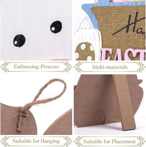 Valery Madelyn Easter Bunny Porch Decor, 17.3 Inches Wooden Easter Wall Decor with Happy Easter Sign, Farmhouse Dual Use Easter Table Decorations for Front Door Home Indoor Outdoor Party Rustic Gift in Saudi Arabia