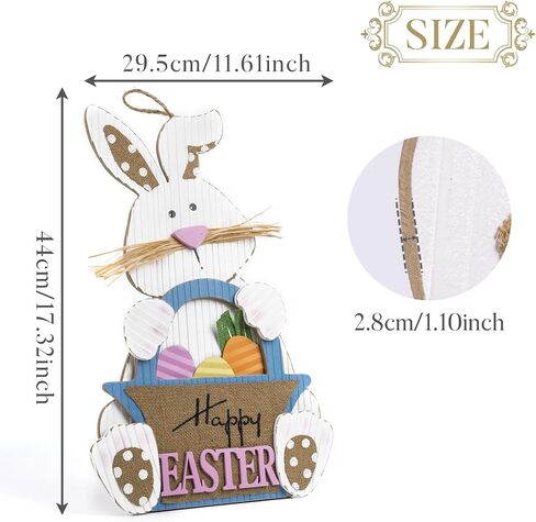 Valery Madelyn Easter Bunny Porch Decor, 17.3 Inches Wooden Easter Wall Decor with Happy Easter Sign, Farmhouse Dual Use Easter Table Decorations for Front Door Home Indoor Outdoor Party Rustic Gift in Saudi Arabia