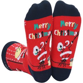 Christmas Socks for Men Women, Colorful Fun Cute Socks with Santas Reindeer Candy Canes Pattern,Xmas Novelty Socks