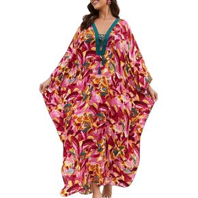 Bsubseach Print Caftans for Women Kaftan Dress Loose Bathing Suit Cover Up Casual Long Beach Dresses