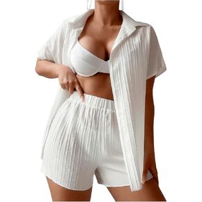 SHENHE Women's Two Piece Swim Cover Up Set Open Front Kimono and Shorts Set Beach Outfits