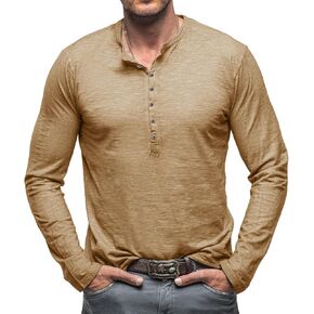 Men's Casual Henley Shirt Long Sleeve Classic Button T-Shirts Basic Solid Lightweight Tees ToplPullover Shirt