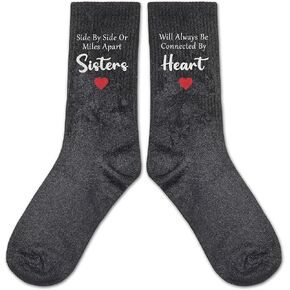 Side By Side Or Miles Apart Sisters Will Always Be Connected By Heart Socks, Friendship Gifts, Gifts For Best Friend/Sister, Funny Socks, Crazy Socks, Novelty Gifts, Casual Cotton Crew Socks Gift.