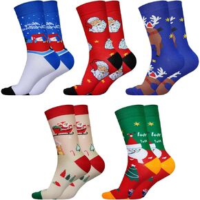 5 Pairs Christmas Socks for Men Women, Cotton Warm Soft Novelty Crew Socks Crew Socks for Christmas Holiday, Birthday Gift