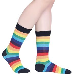 2 Pairs Unisex Cotton Crew Socks Rainbow Striped Sock for Men and Women