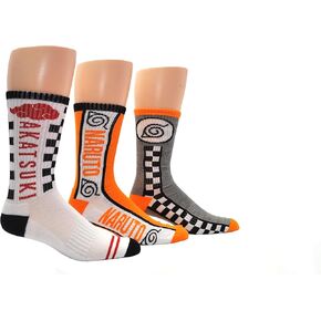 Everything Legwear Naruto Shippuden Athletic Crew Socks (3 Pair) - Skate Checkered Cushioned Socks