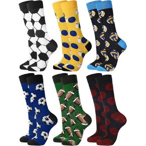 6 Pairs Novelty Football Basketball Soccer Crew Socks Casual Sports Socks for Men Christmas Gift
