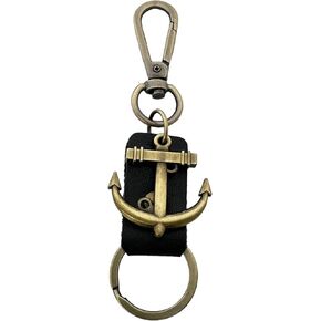 Genuine Leather Keychain, Brass-tone Clip, Split Ring & Pendant, Men & Women, Key Holder, Belt Loop Purse Backpack