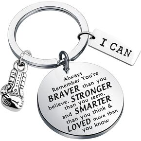 BNQL Boxing Keychain Boxing Lovers Gifts Boxing Glove Charm Boxing Inspirational Gifts You Are Braver Stronger Smarter Than You Think (SILVER)