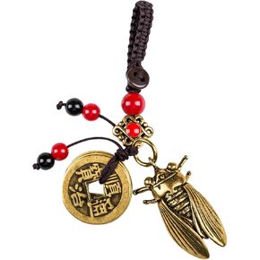 Brass Vintage Lucky Cicada Keychain for Men Meaning Rebirth and Eternal Life Good Luck Charm Key ring