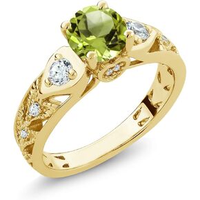 Gem Stone King 18K Yellow Gold Plated Silver Round 6MM Gemstone Birthstone Engagement Ring | Wedding Anniversary Promise Ring For Women | Available In Size 5, 6, 7, 8, 9