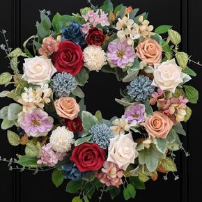 Bibelot 22 Inch Spring/Summer Floral Wreaths for Front Door,Artificial Valentines Day Wreath with Roses Dahlias Gardenias Hydrangeas for Home Wall Window Wedding Party Festival Decor