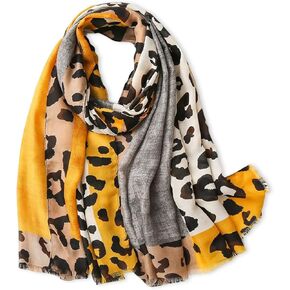 Leopard Print Scarf For Women Animal Print Cotton Linen Scarves With Tassels Long Scarf Lightweight Warm Shawl Stole
