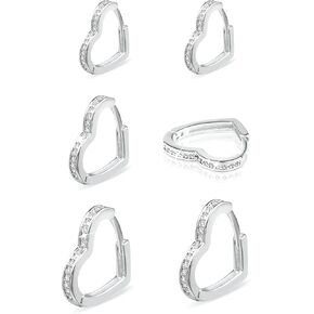 ALEXCRAFT Small Silver Gold Hoop Earrings 3 Pairs Silver Huggie Hoops Heart Love Diamond Silver Huggie Earrings White Gold Plated Silver Hoops Cute Dainty Trendy Earrings Set for Women men