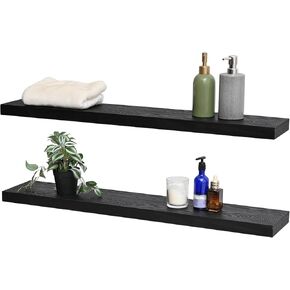 FUIN Wood 36 in Floating Shelves for Wall Storage, Wide Rustic Wooden Wall Mounted Shelf 6.69 inch Deep for Bedroom, Kitchen, Living Room, Bathroom, Set of 2, Brown