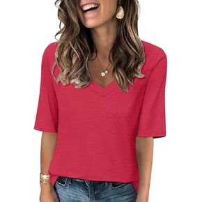Minetom Women's V Neck T Shirts Casual Half Sleeve Tops Basic Summer Tees