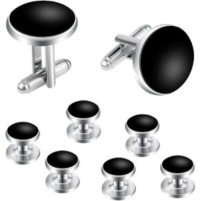 8 Pcs Tuxedo Buttons and Cufflinks Tuxedo Cufflinks and Studs Set Tuxedo Shirt Studs for Men Wedding Accessories Business Gift Tux Studs Classic Mens Cufflinks Shirts Cuff Links (Black & Silver)