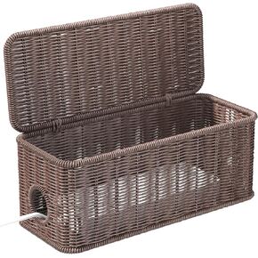 Cable Management Box,2 Open Slots Cord Organizer Hider Box with Lid,12.5" L*5.1" W Handwoven Imitation Rattan Cable Organizer Box for TV Wire Computer Router & Power Strip-A Style(White)