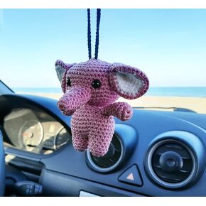 Elephant Cute Ornament, Car Rearview Mirror Hanging Decorations, Automotive Crochet Handmade Holder Accessories.