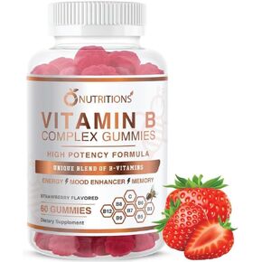 O NUTRITIONS Vitamin B Complex Vegan Gummies with Vitamin B12, B7 as Biotin, B6, B3 as Niacin, B5, B6, B8, B9 as Folate for Stress, Energy and Healthy Immune System (1 Pack)