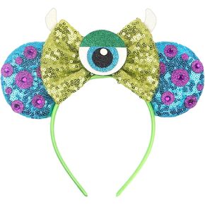 FACHPINT Sully Headband, Blue Sequin Monsters Mouse Ears for Child Photo Props, Theme Park, and Party