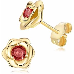 14K Gold Plated 925 Sterling Silver Post Rose Flower Stud Earrings for Women Birthstone Cubic Zirconia Studs Earrings Hypoallergenic & Nickel Free Jewelry