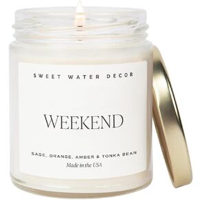 Sweet Water Decor Weekend Candle | Sage, Orange, and Amber Scents | Relaxing Candles and Decor for Home | 9oz. Clear Jar Soy Candle, Made in the USA