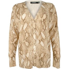 Ralph Lauren Snakeskin Print Cotton-Blend Cardigan Sweater Petite Small