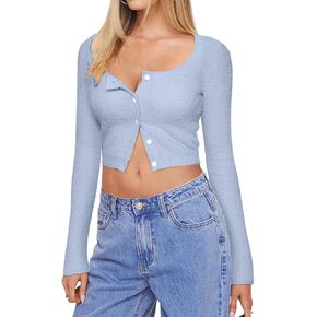 REORIA Cropped Cardigan Sweaters for Women Lightweight Crop Y2k Fall Outfits Fashion Clothes 2024