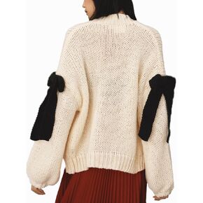 Open Front Sweaters for Women Casual Bow Tie Knit Cardigan Slouchy Chunky Long Sleeve Sweaters Outwear Coat